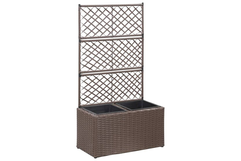 vidaXL 46937 Trellis Raised Bed With 2 Pots 58x30x107cm Poly Rattan Brown vidaXL 46937 Trellis Raised Bed With 2 Pots 58x30x107cm Poly Rattan Brown