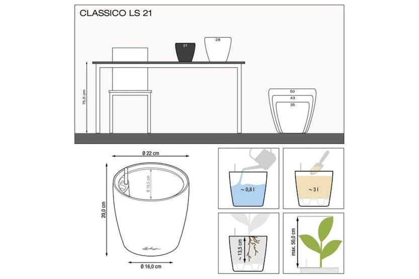 Lechuza 442094 Table Planter Classico Ls 21 All-in-one Charcoal Metallic Lechuza 442094 Table Planter Classico Ls 21 All-in-one Charcoal Metallic