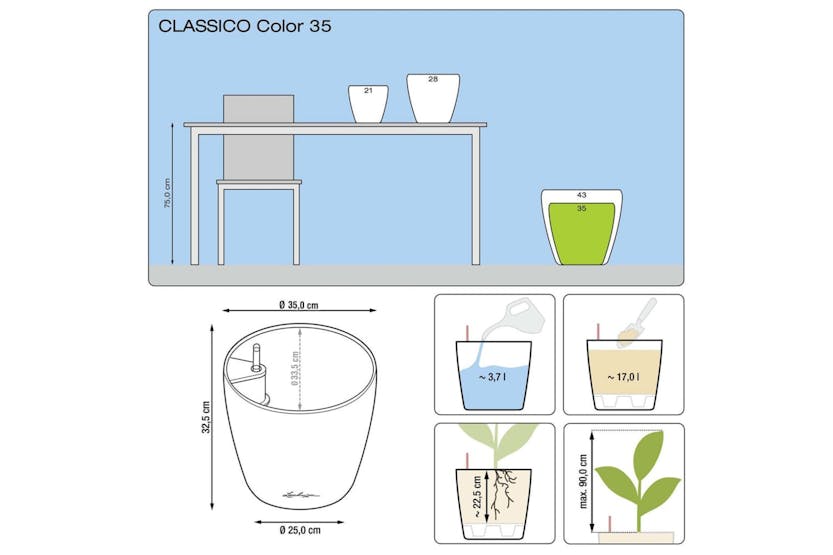 Lechuza 421435 Planter Classico Color 35 All-in-one Slate 13224 Lechuza 421435 Planter Classico Color 35 All-in-one Slate 13224