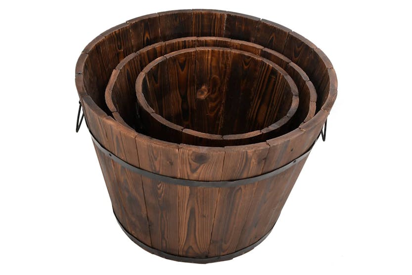 vidaXL 363361 3 Piece Wooden Bucket Planter Set Solid Wood Fir vidaXL 363361 3 Piece Wooden Bucket Planter Set Solid Wood Fir