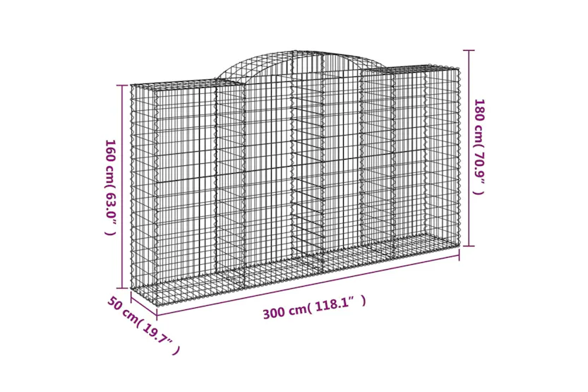 vidaXL 3146756 Arched Gabion Baskets 3 Pcs 300x50x160/180cm Galvanised Iron vidaXL 3146756 Arched Gabion Baskets 3 Pcs 300x50x160/180cm Galvanised Iron