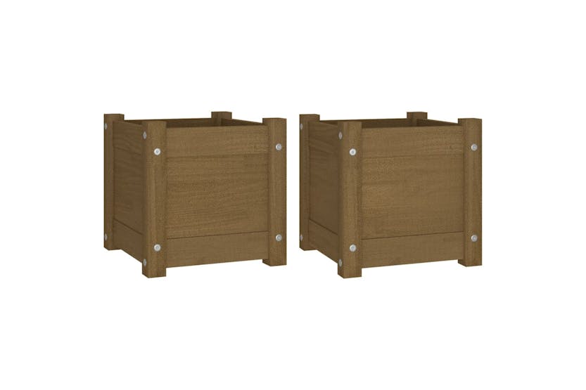 vidaXL 810529 Garden Planters 2 Pcs Honey Brown 31x31x31cm Solid Pinewood vidaXL 810529 Garden Planters 2 Pcs Honey Brown 31x31x31cm Solid Pinewood