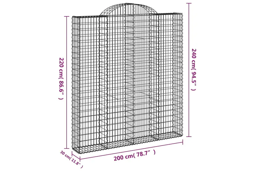 vidaXL 3146236 Arched Gabion Baskets 2 Pcs 200x30x220/240cm Galvanised Iron vidaXL 3146236 Arched Gabion Baskets 2 Pcs 200x30x220/240cm Galvanised Iron
