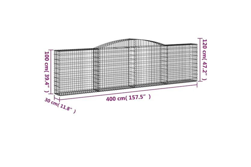 vidaXL 3146871 Arched Gabion Baskets 7 Pcs 400x30x100/120cm Galvanised Iron vidaXL 3146871 Arched Gabion Baskets 7 Pcs 400x30x100/120cm Galvanised Iron