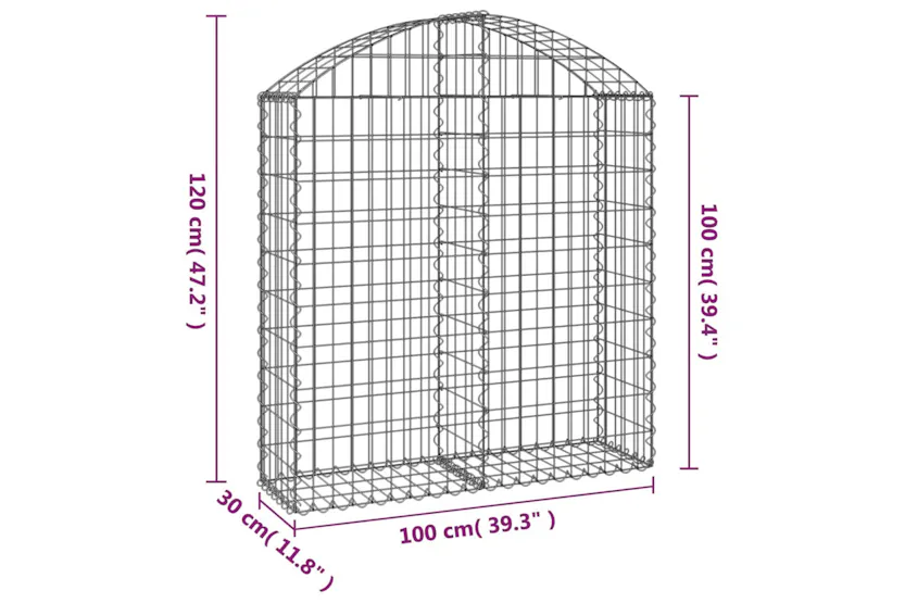 vidaXL 153425 Arched Gabion Basket 100x30x100/120cm Galvanised Iron vidaXL 153425 Arched Gabion Basket 100x30x100/120cm Galvanised Iron