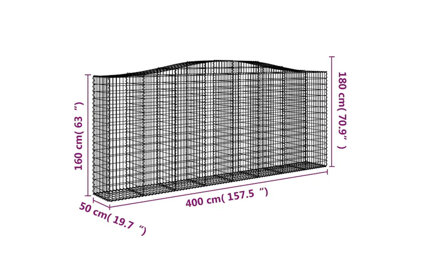 vidaXL 153418 Arched Gabion Basket 400x50x160/180cm Galvanised Iron vidaXL 153418 Arched Gabion Basket 400x50x160/180cm Galvanised Iron