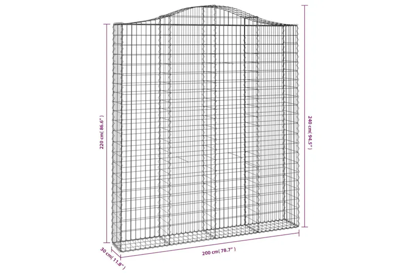 vidaXL 153391 Arched Gabion Basket 200x30x220/240cm Galvanised Iron vidaXL 153391 Arched Gabion Basket 200x30x220/240cm Galvanised Iron