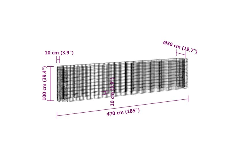 vidaXL 152037 Gabion Raised Bed Galvanised Iron 470x50x100cm vidaXL 152037 Gabion Raised Bed Galvanised Iron 470x50x100cm