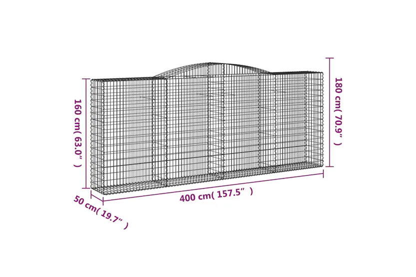 vidaXL 3147035 Arched Gabion Baskets 2 Pcs 400x50x160/180cm Galvanised Iron vidaXL 3147035 Arched Gabion Baskets 2 Pcs 400x50x160/180cm Galvanised Iron