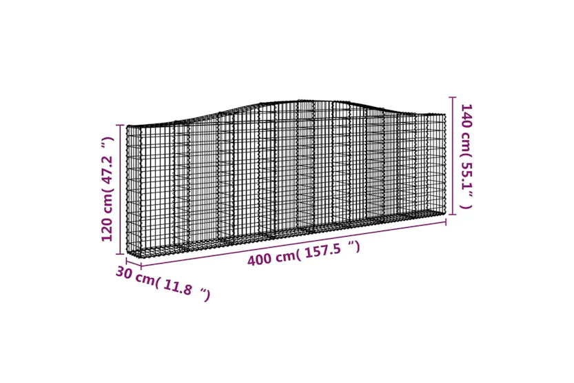 vidaXL 3145840 Arched Gabion Baskets 3 Pcs 400x30x120/140cm Galvanised Iron vidaXL 3145840 Arched Gabion Baskets 3 Pcs 400x30x120/140cm Galvanised Iron