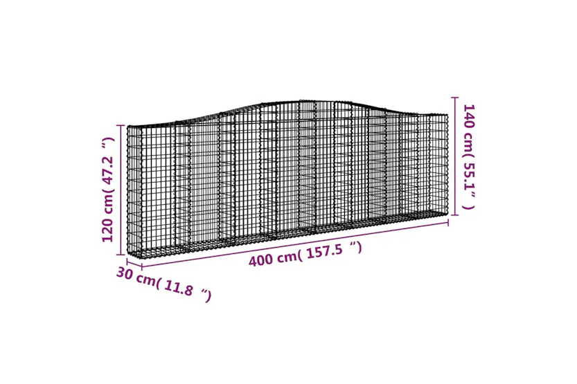 vidaXL 153406 Arched Gabion Basket 400x30x120/140cm Galvanised Iron vidaXL 153406 Arched Gabion Basket 400x30x120/140cm Galvanised Iron