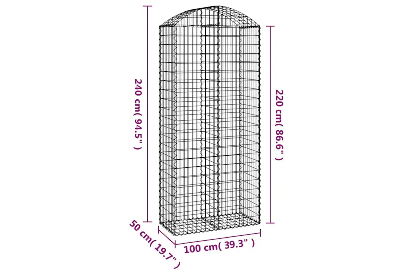 vidaXL 153441 Arched Gabion Basket 100x50x220/240cm Galvanised Iron vidaXL 153441 Arched Gabion Basket 100x50x220/240cm Galvanised Iron
