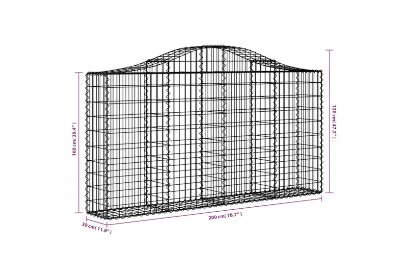 vidaXL 153385 Arched Gabion Basket 200x30x100/120cm Galvanised Iron vidaXL 153385 Arched Gabion Basket 200x30x100/120cm Galvanised Iron