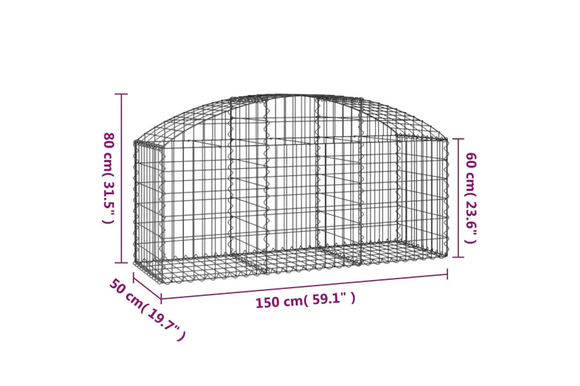 vidaXL 153453 Arched Gabion Basket 150x50x60/80cm Galvanised Iron vidaXL 153453 Arched Gabion Basket 150x50x60/80cm Galvanised Iron