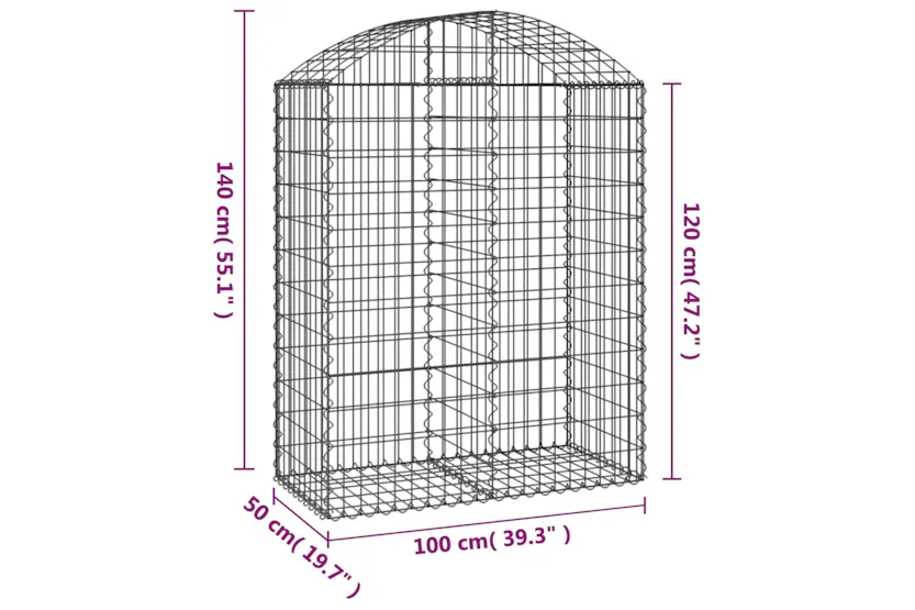 vidaXL 153436 Arched Gabion Basket 100x50x120/140cm Galvanised Iron vidaXL 153436 Arched Gabion Basket 100x50x120/140cm Galvanised Iron