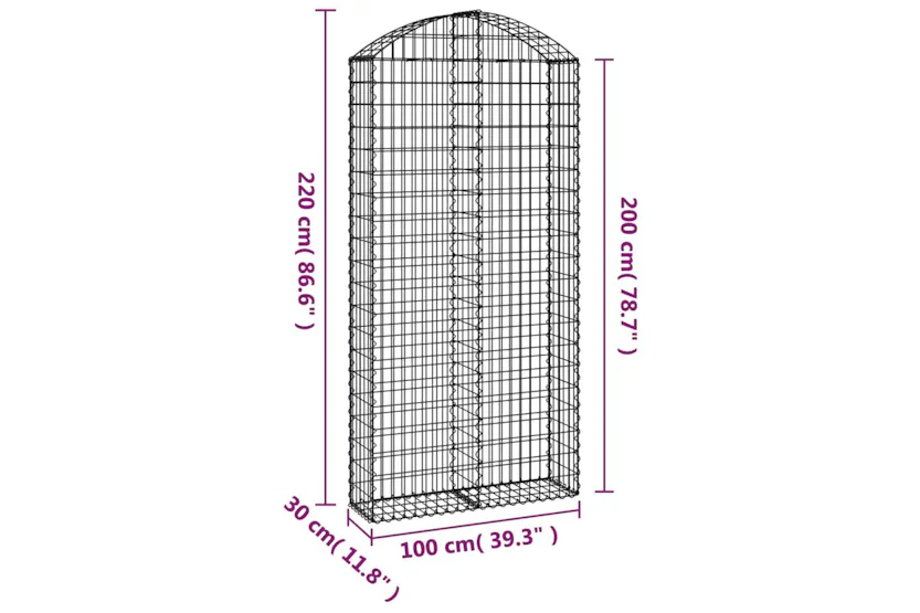 vidaXL 153430 Arched Gabion Basket 100x30x200/220cm Galvanised Iron vidaXL 153430 Arched Gabion Basket 100x30x200/220cm Galvanised Iron