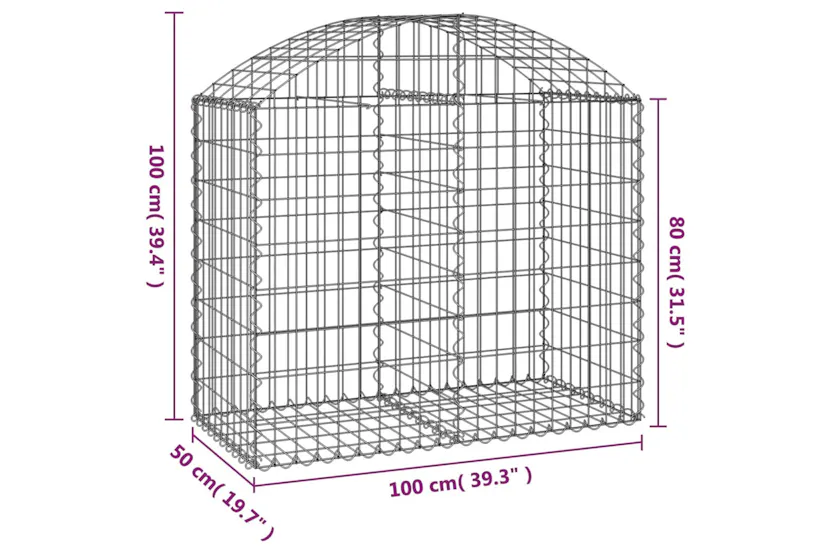 vidaXL 153434 Arched Gabion Basket 100x50x80/100cm Galvanised Iron vidaXL 153434 Arched Gabion Basket 100x50x80/100cm Galvanised Iron
