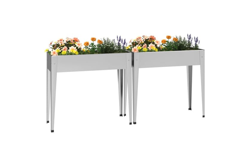 vidaXL 3154236 Garden Planters 2 Pcs Galvanised Steel vidaXL 3154236 Garden Planters 2 Pcs Galvanised Steel