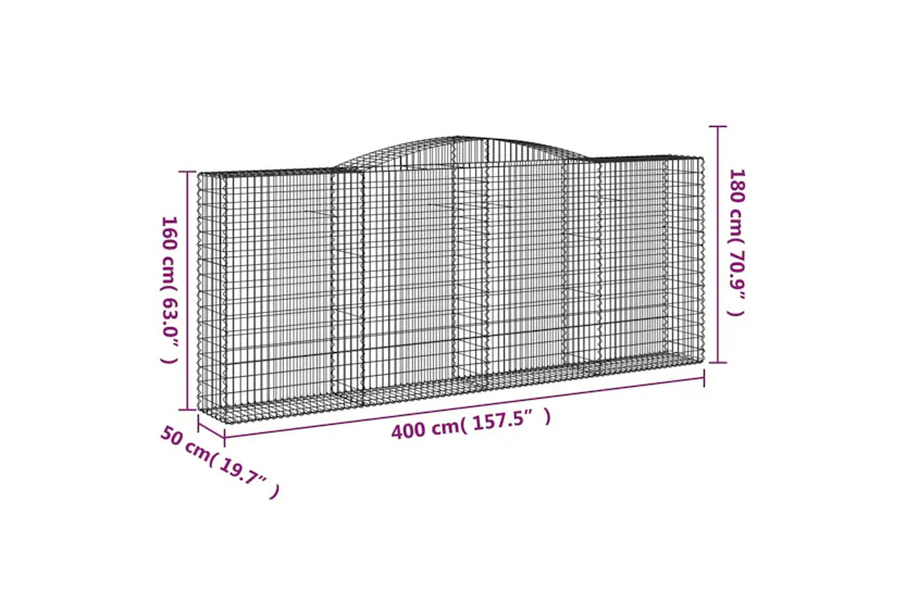 vidaXL 3147036 Arched Gabion Baskets 3 Pcs 400x50x160/180cm Galvanised Iron vidaXL 3147036 Arched Gabion Baskets 3 Pcs 400x50x160/180cm Galvanised Iron