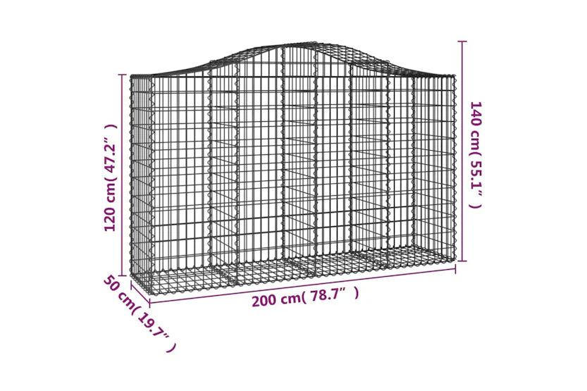 vidaXL 3145666 Arched Gabion Baskets 7 Pcs 200x50x120/140cm Galvanised Iron vidaXL 3145666 Arched Gabion Baskets 7 Pcs 200x50x120/140cm Galvanised Iron