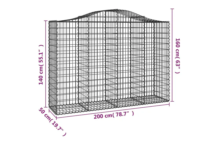 vidaXL 153397 Arched Gabion Basket 200x50x140/160cm Galvanised Iron vidaXL 153397 Arched Gabion Basket 200x50x140/160cm Galvanised Iron