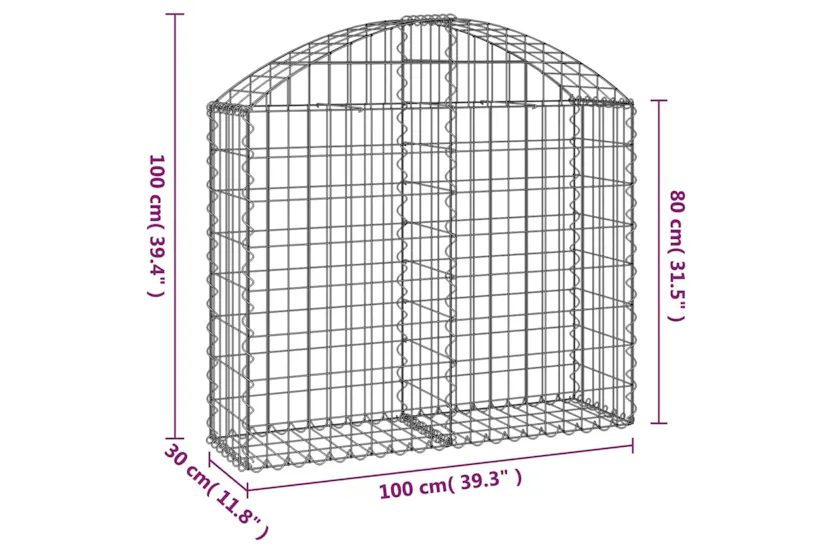 vidaXL 153424 Arched Gabion Basket 100x30x80/100cm Galvanised Iron vidaXL 153424 Arched Gabion Basket 100x30x80/100cm Galvanised Iron