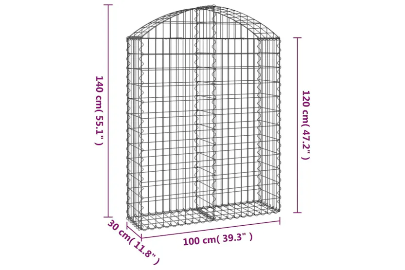 vidaXL 153426 Arched Gabion Basket 100x30x120/140cm Galvanised Iron vidaXL 153426 Arched Gabion Basket 100x30x120/140cm Galvanised Iron