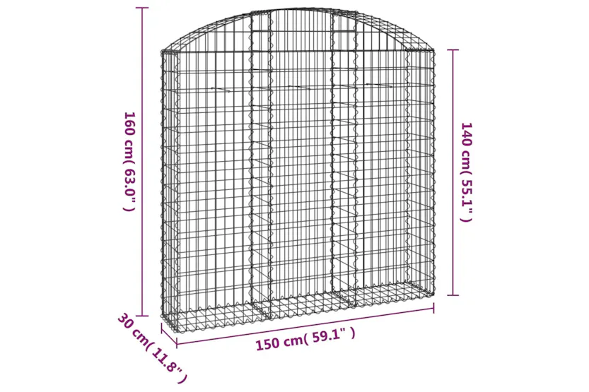 vidaXL 153447 Arched Gabion Basket 150x30x140/160cm Galvanised Iron vidaXL 153447 Arched Gabion Basket 150x30x140/160cm Galvanised Iron