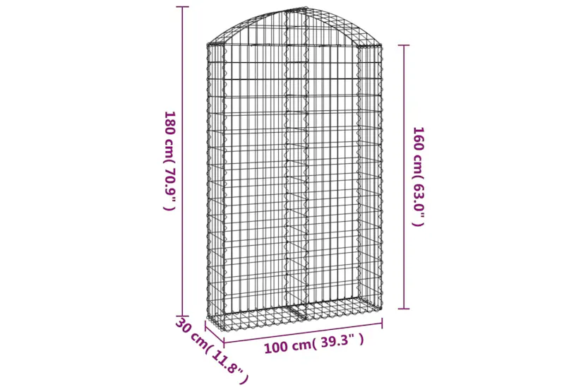 vidaXL 153428 Arched Gabion Basket 100x30x160/180cm Galvanised Iron vidaXL 153428 Arched Gabion Basket 100x30x160/180cm Galvanised Iron