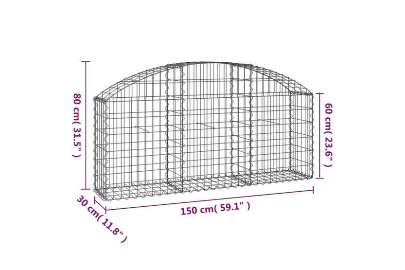 vidaXL 153443 Arched Gabion Basket 150x30x60/80cm Galvanised Iron vidaXL 153443 Arched Gabion Basket 150x30x60/80cm Galvanised Iron