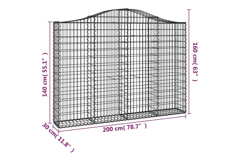 vidaXL 3145472 Arched Gabion Baskets 2 Pcs 200x30x140/160cm Galvanised Iron vidaXL 3145472 Arched Gabion Baskets 2 Pcs 200x30x140/160cm Galvanised Iron