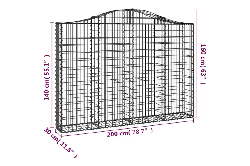 vidaXL 3145473 Arched Gabion Baskets 3 Pcs 200x30x140/160cm Galvanised Iron vidaXL 3145473 Arched Gabion Baskets 3 Pcs 200x30x140/160cm Galvanised Iron