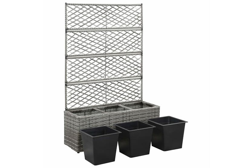 vidaXL 46935 Trellis Raised Bed With 3 Pots 83x30x130cm Poly Rattan Grey vidaXL 46935 Trellis Raised Bed With 3 Pots 83x30x130cm Poly Rattan Grey