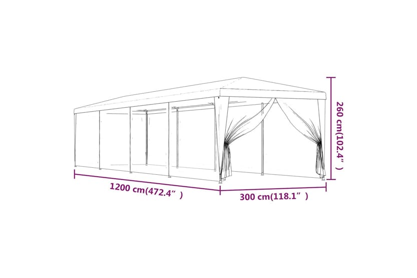 vidaXL 319250 Party Tent With 10 Mesh Sidewalls Red 3x12 M Hdpe vidaXL 319250 Party Tent With 10 Mesh Sidewalls Red 3x12 M Hdpe