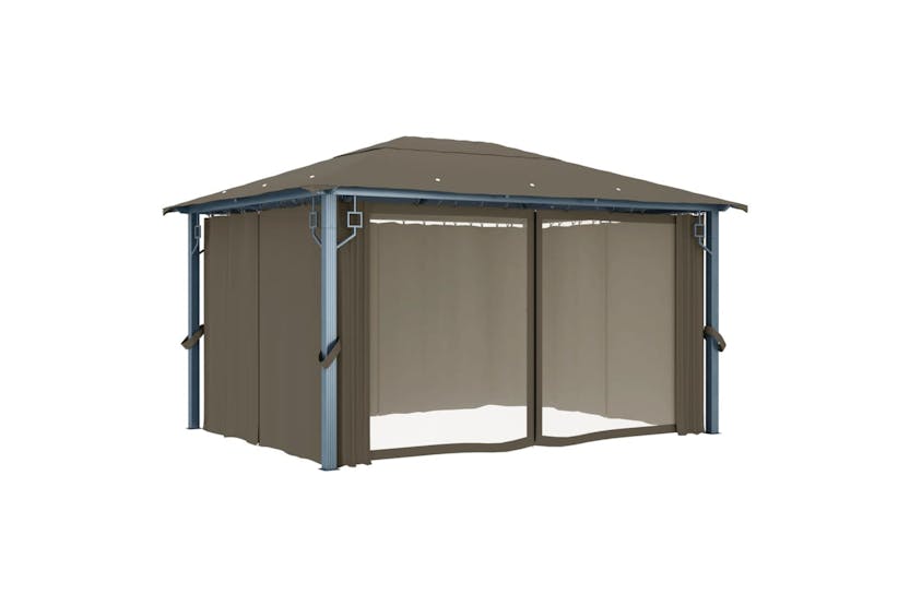 vidaXL 3070337 Gazebo With Curtain&led String Lights 4x3 M Taupe Aluminium vidaXL 3070337 Gazebo With Curtain&led String Lights 4x3 M Taupe Aluminium
