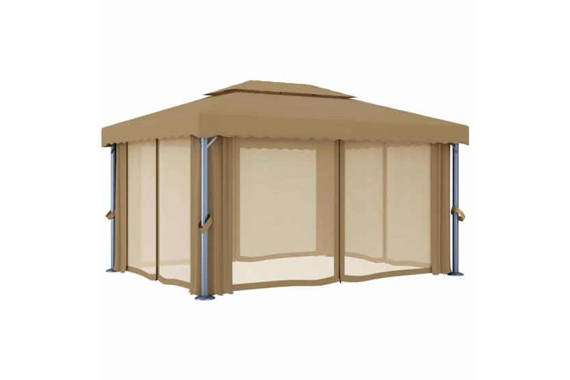 vidaXL 3067050 Gazebo With Curtain 4x3 M Taupe Aluminium vidaXL 3067050 Gazebo With Curtain 4x3 M Taupe Aluminium