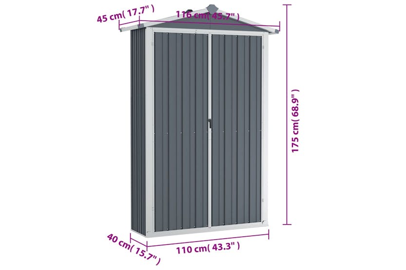 vidaXL 46302 Garden Shed Grey 107.5x46x183cm Galvanised Steel vidaXL 46302 Garden Shed Grey 107.5x46x183cm Galvanised Steel