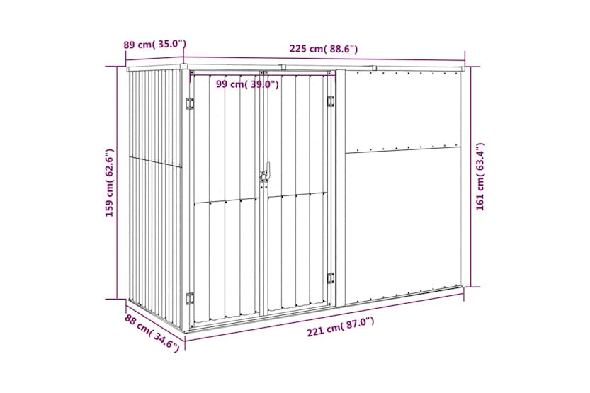 vidaXL 316214 Garden Tool Shed Grey 225x89x161cm Galvanised Steel vidaXL 316214 Garden Tool Shed Grey 225x89x161cm Galvanised Steel