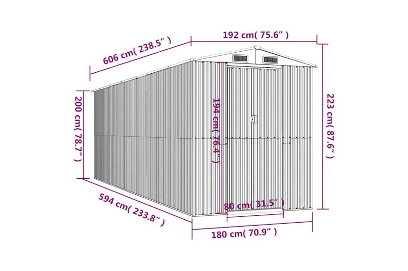 vidaXL 3147432 Garden Shed Green 192x606x223cm Galvanised Steel vidaXL 3147432 Garden Shed Green 192x606x223cm Galvanised Steel