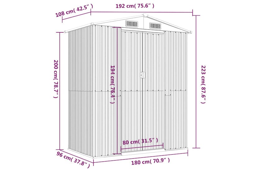 vidaXL 319273 Garden Shed Dark Brown 192x108x223cm Galvanised Steel vidaXL 319273 Garden Shed Dark Brown 192x108x223cm Galvanised Steel