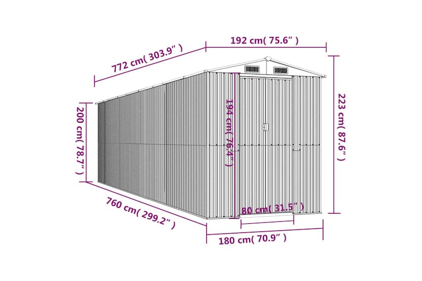vidaXL 3147434 Garden Shed Green 192x772x223cm Galvanised Steel vidaXL 3147434 Garden Shed Green 192x772x223cm Galvanised Steel