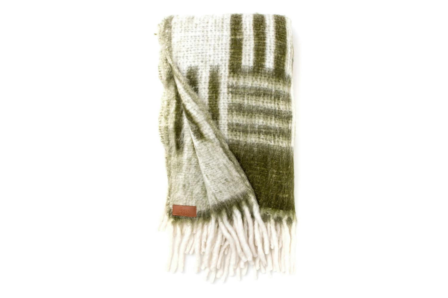 Soft Wool Mix Blanket | Herring Bone Throw Chartreuse | 120 x 180 cm