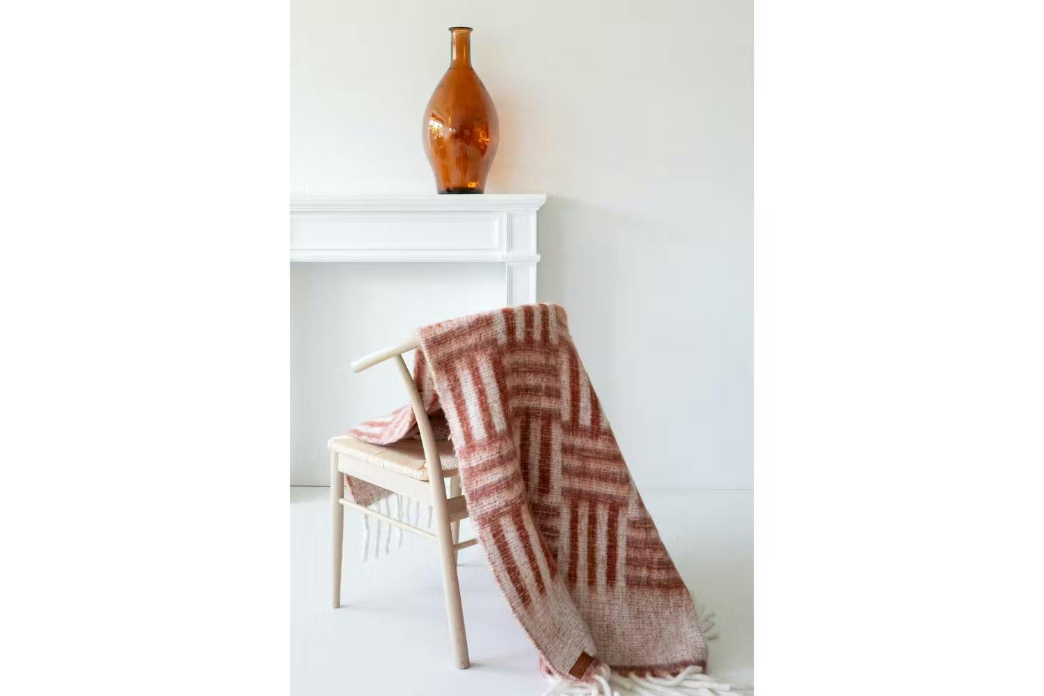 Soft Wool Mix Blanket | Herring Bone Throw Rust/ White | 120 x 180 cm