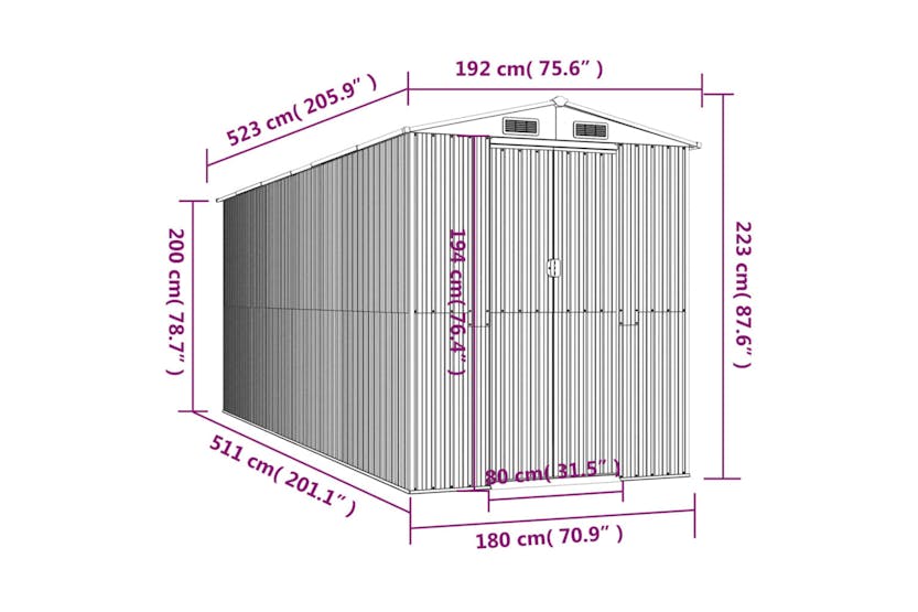 vidaXL 3147453 Garden Shed Anthracite 192x523x223cm Galvanised Steel vidaXL 3147453 Garden Shed Anthracite 192x523x223cm Galvanised Steel