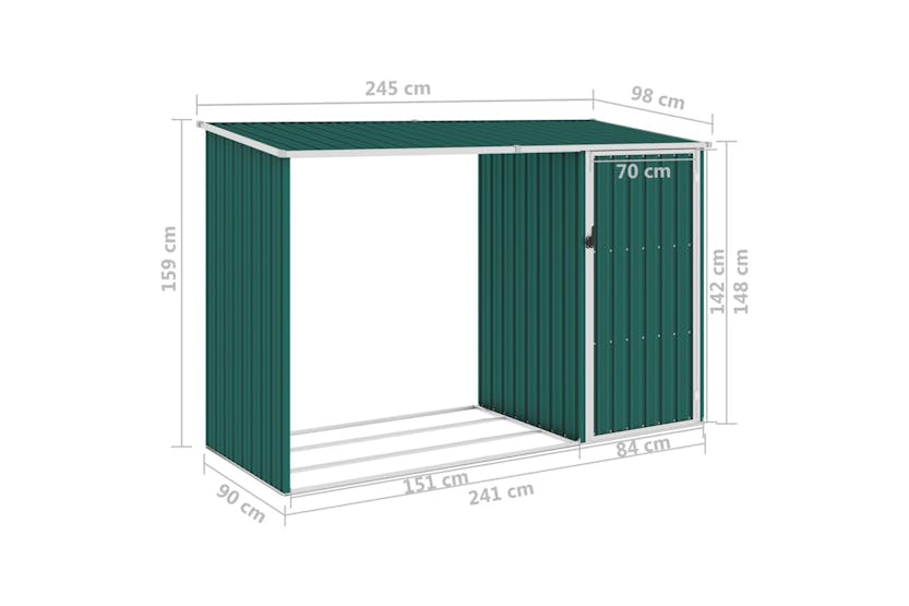 vidaXL 46293 Garden Firewood Shed Green 245x98x159cm Galvanised Steel vidaXL 46293 Garden Firewood Shed Green 245x98x159cm Galvanised Steel