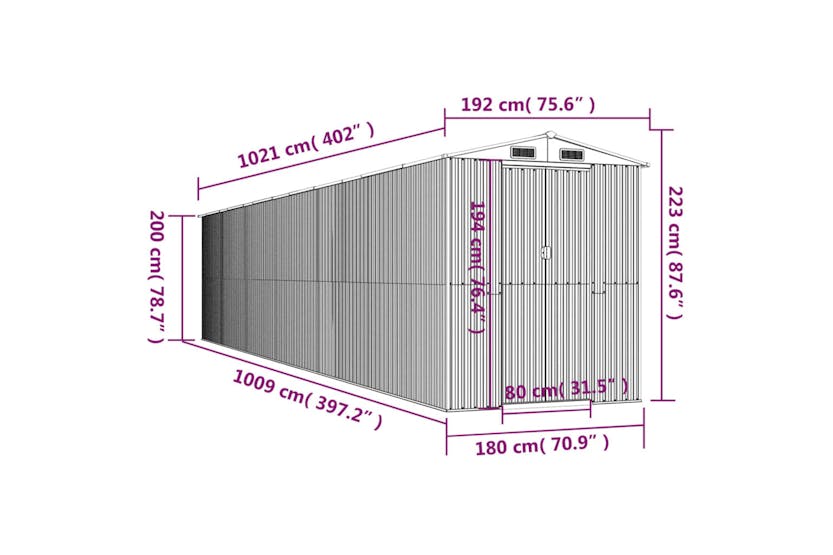 vidaXL 3147459 Garden Shed Anthracite 192x1021x223cm Galvanised Steel vidaXL 3147459 Garden Shed Anthracite 192x1021x223cm Galvanised Steel