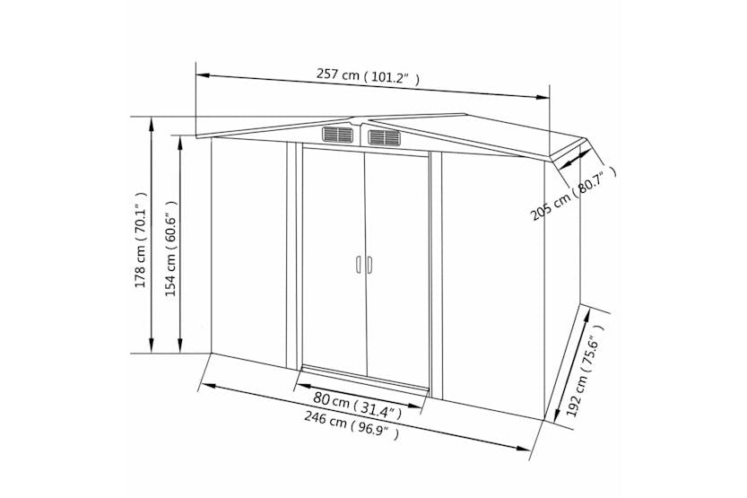 vidaXL 42910 Garden Storage Shed Green Metal 257x205x178cm vidaXL 42910 Garden Storage Shed Green Metal 257x205x178cm