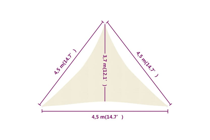 vidaXL 311205 Sunshade Sail 160 G/m² Cream 4.5x4.5x4.5 M Hdpe vidaXL 311205 Sunshade Sail 160 G/m² Cream 4.5x4.5x4.5 M Hdpe