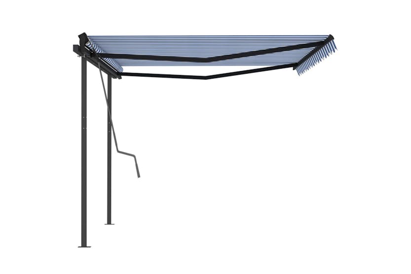 vidaXL 3070216 Manual Retractable Awning With Posts 4x3.5 M Blue And White vidaXL 3070216 Manual Retractable Awning With Posts 4x3.5 M Blue And White
