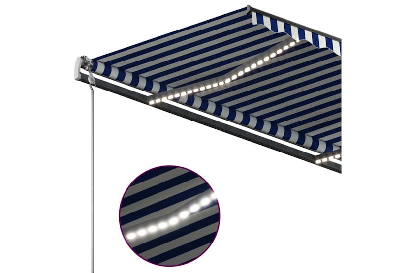 vidaXL 3070221 Manual Retractable Awning With Led 4x3.5 M Blue And White vidaXL 3070221 Manual Retractable Awning With Led 4x3.5 M Blue And White